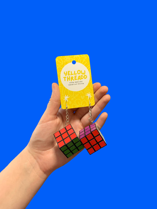 Vintage 80s Rubik’s cube quirky novelty earrings