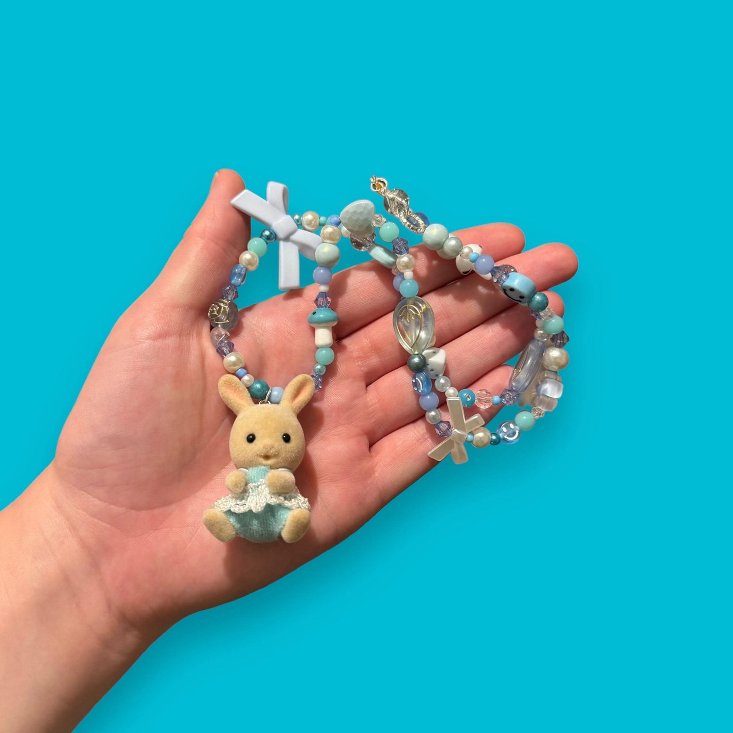 Critter Bead Necklace - Blue Bunny