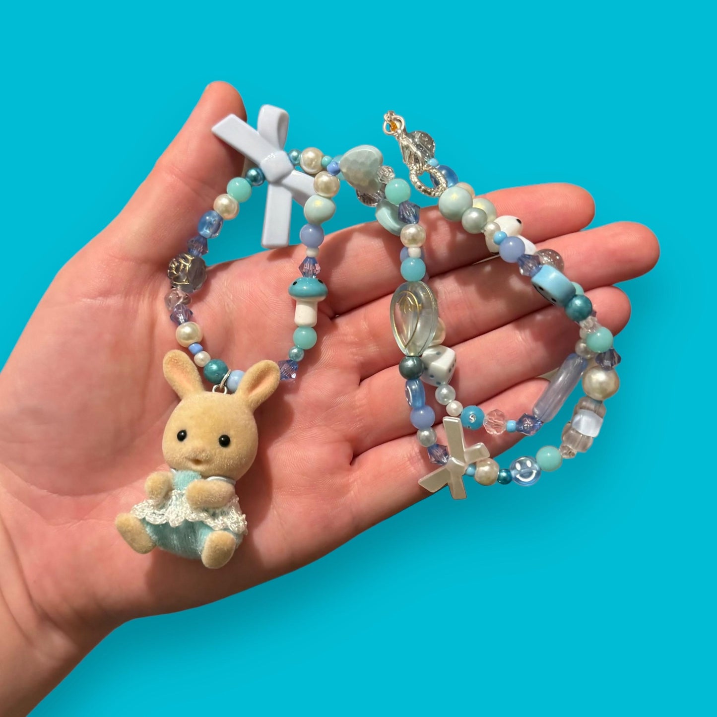 Critter Bead Necklace - Blue Bunny