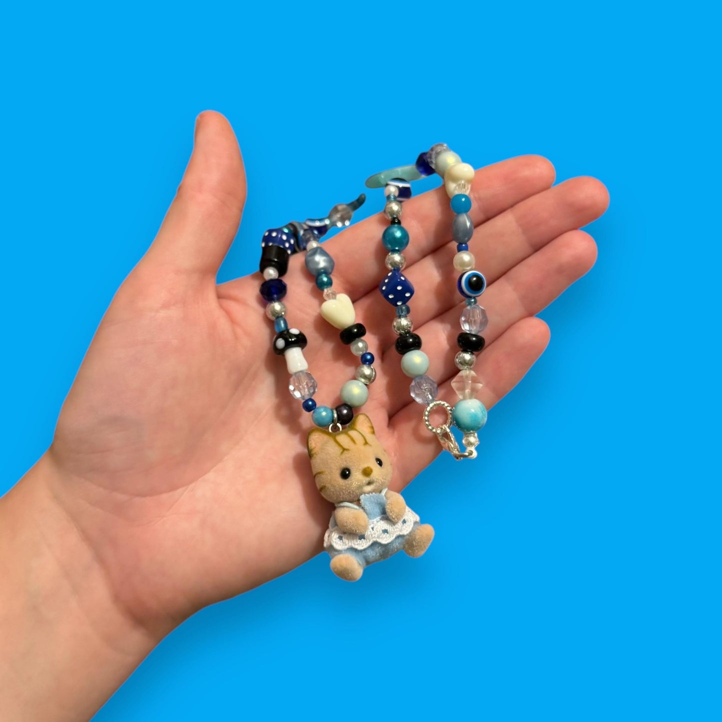 Critter Bead Necklace - Dark Blue Kitten