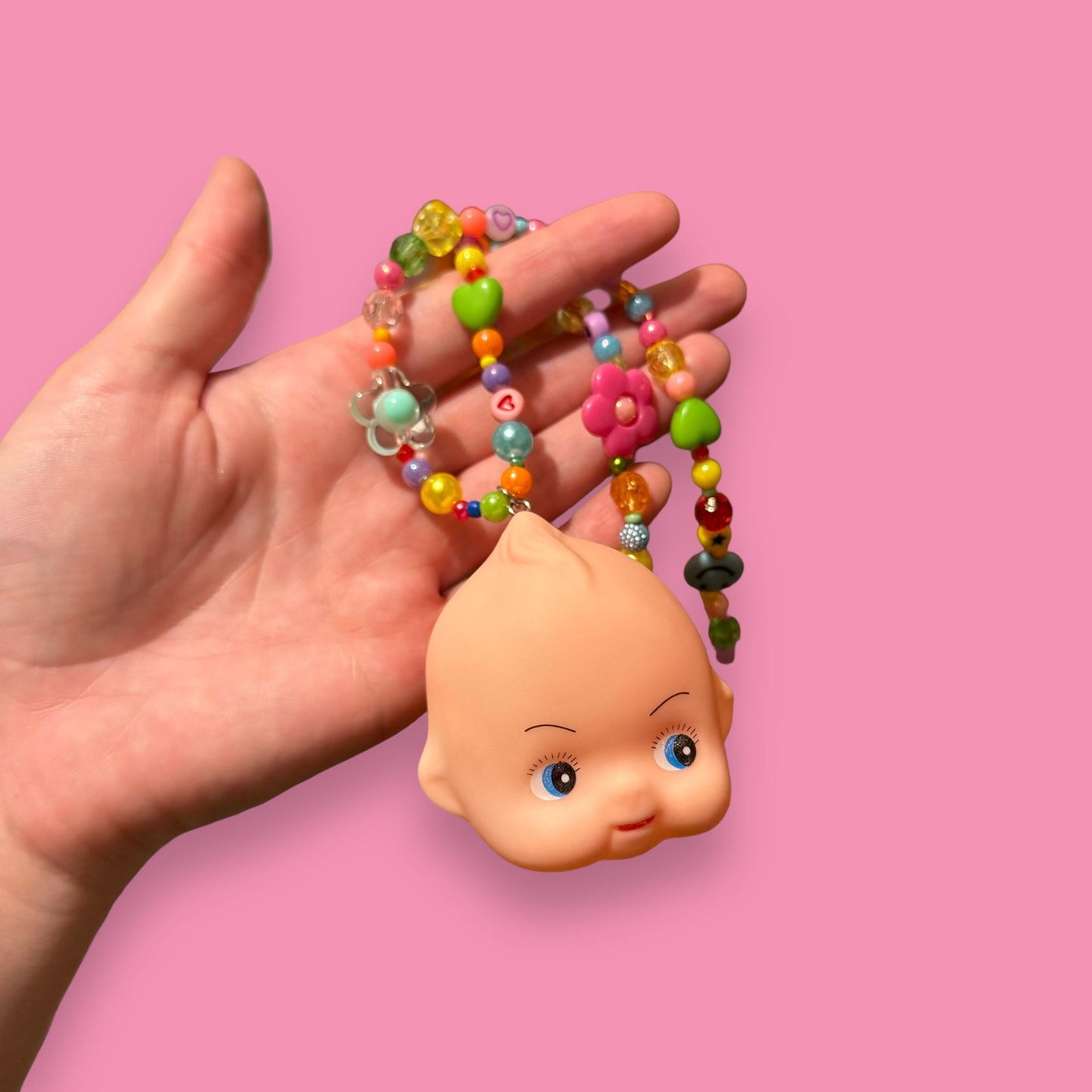 Kewpie Baby Doll Head Bead Necklace