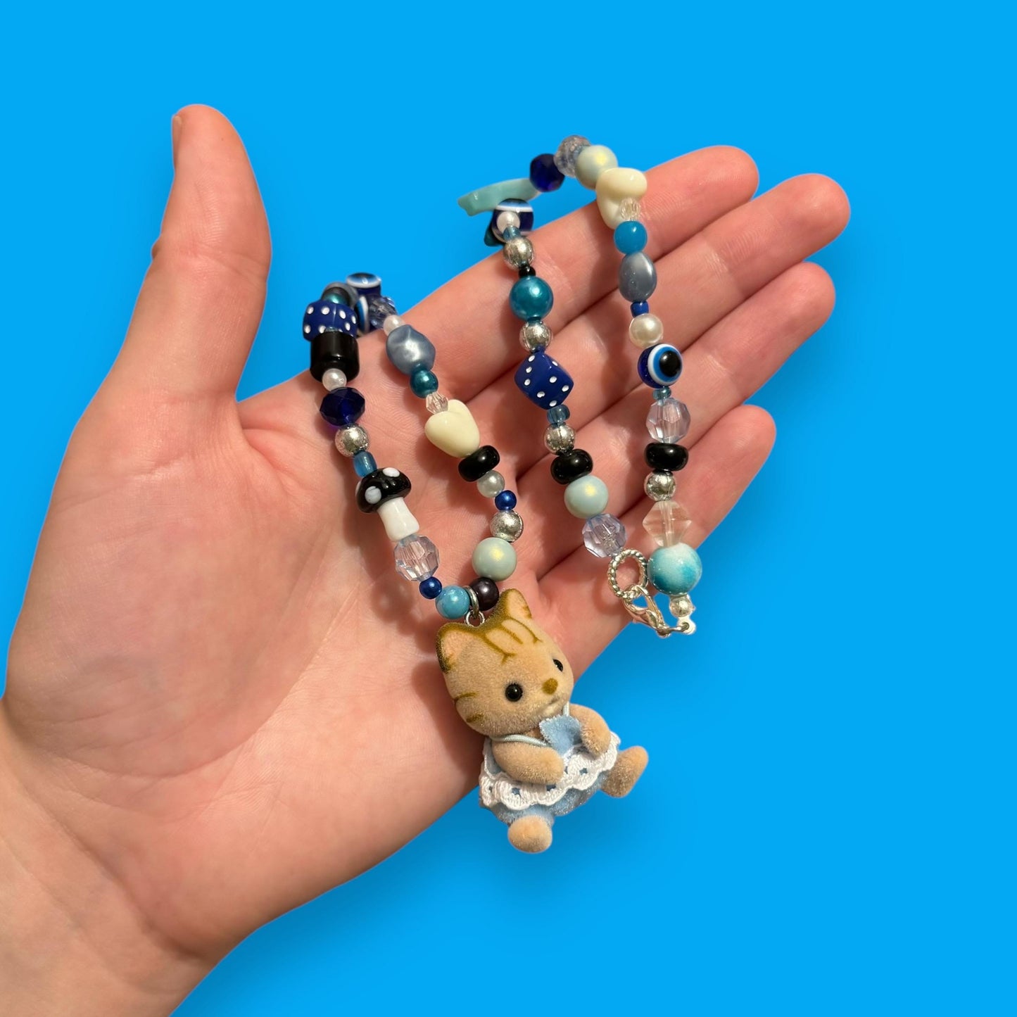 Critter Bead Necklace - Dark Blue Kitten