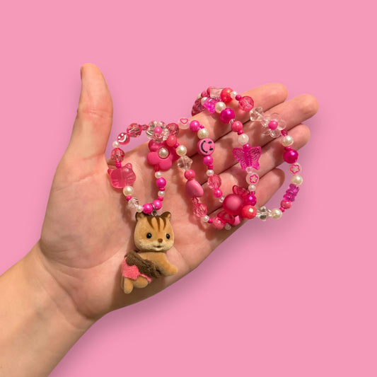 Critter Bead Necklace - Pink Chipmunk