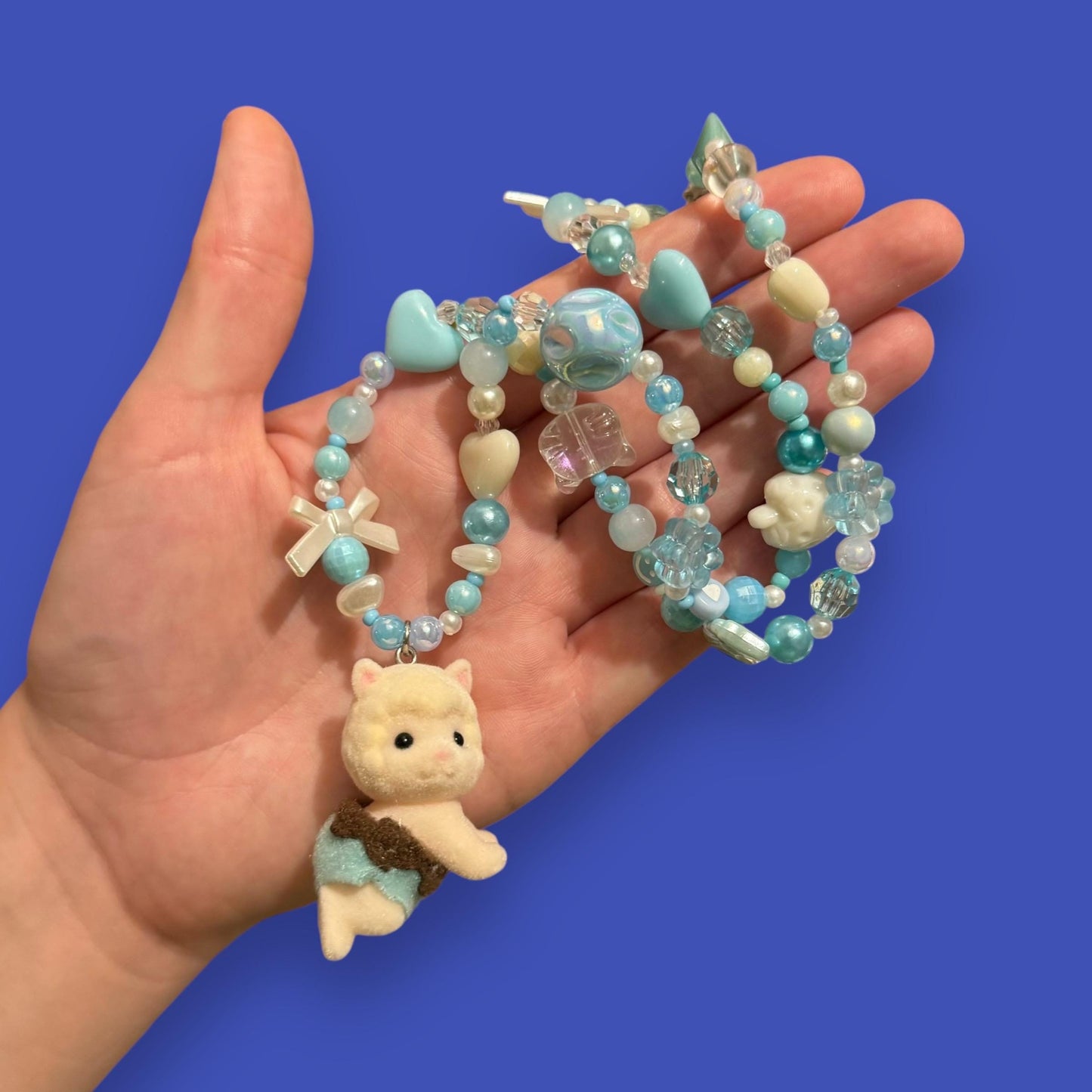 Critter Bead Necklace - Blue Llama