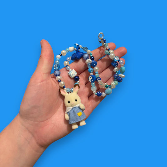 Critter Bead Necklace - Blue School Bunny