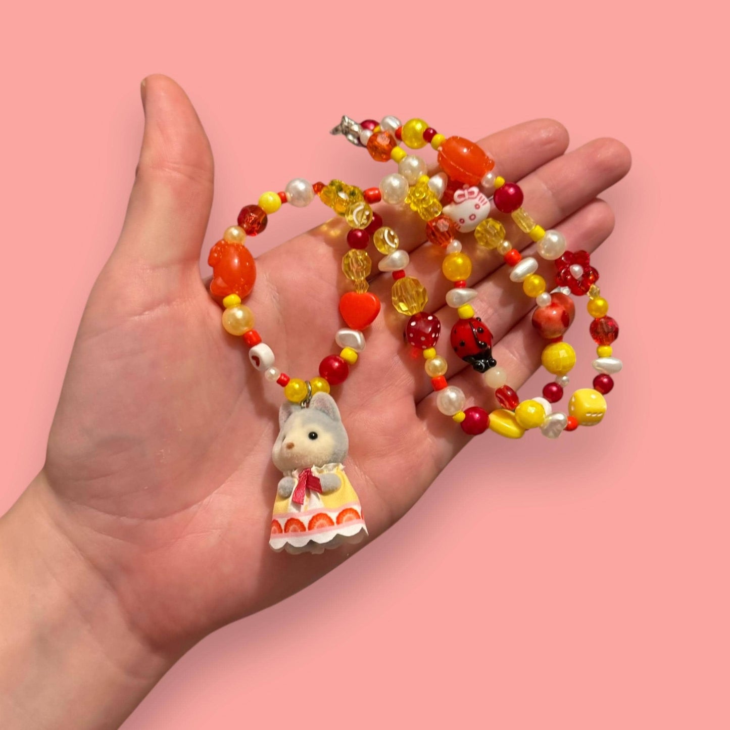 Critter Bead Necklace - Strawberry Husky Pup