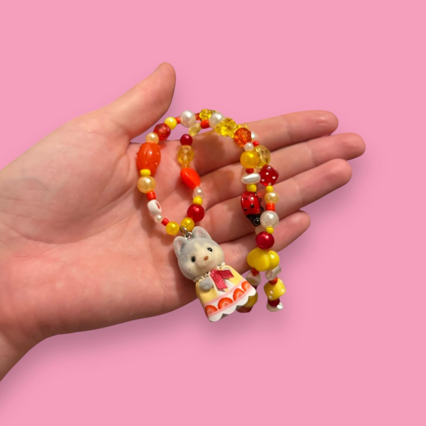 Critter Bead Necklace - Strawberry Husky Pup