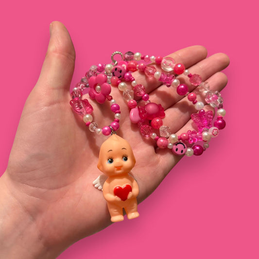 Kewpie Baby Pink Bead Necklace