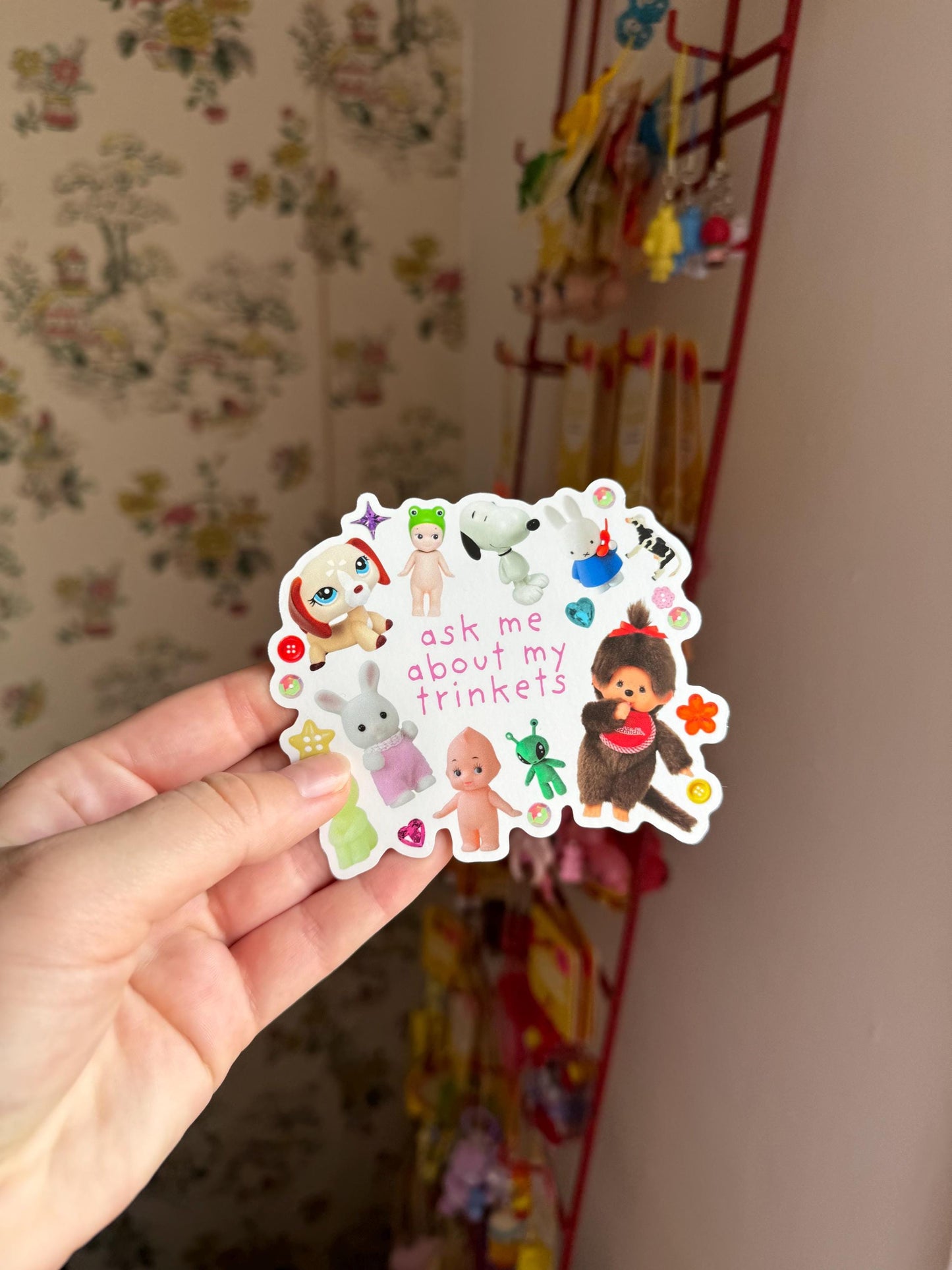 Ask me about my trinkets little guy vinyl sticker