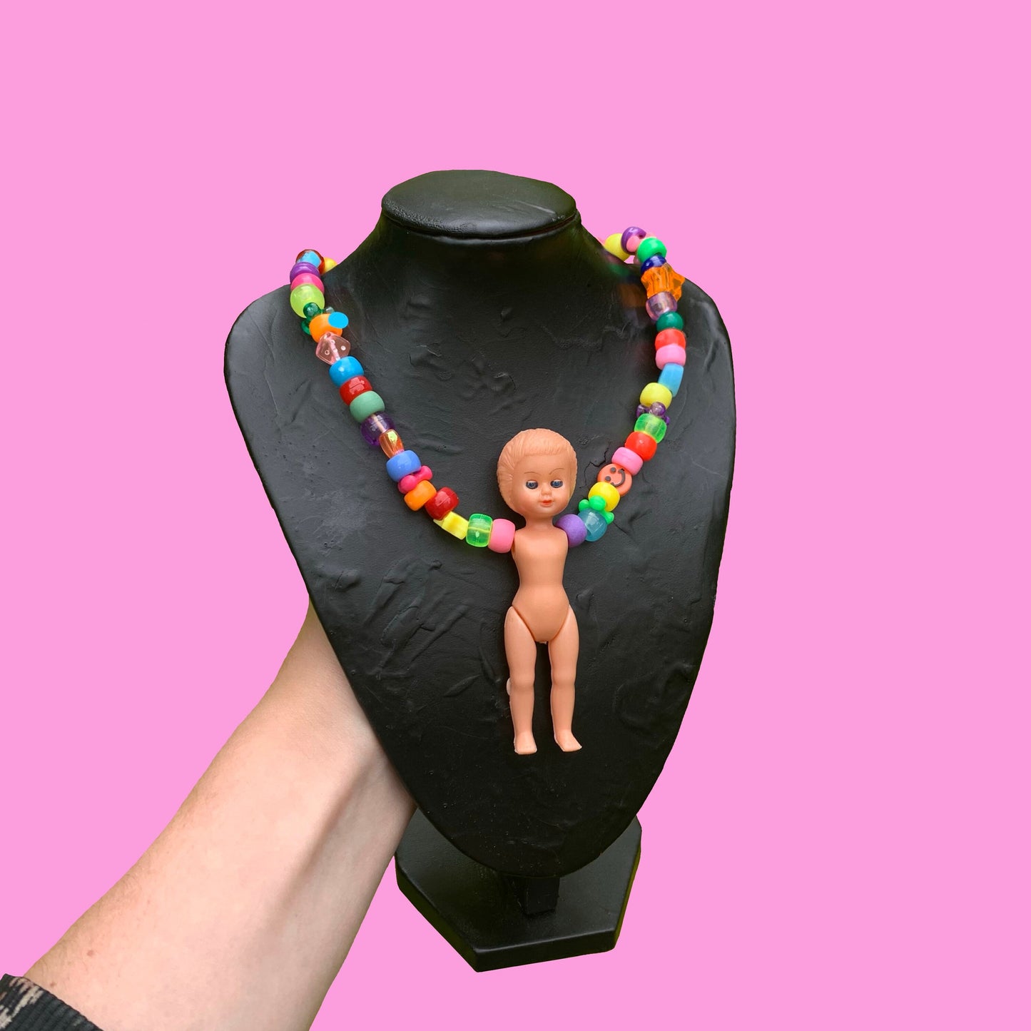 Vintage Blinking Doll Bead Necklace