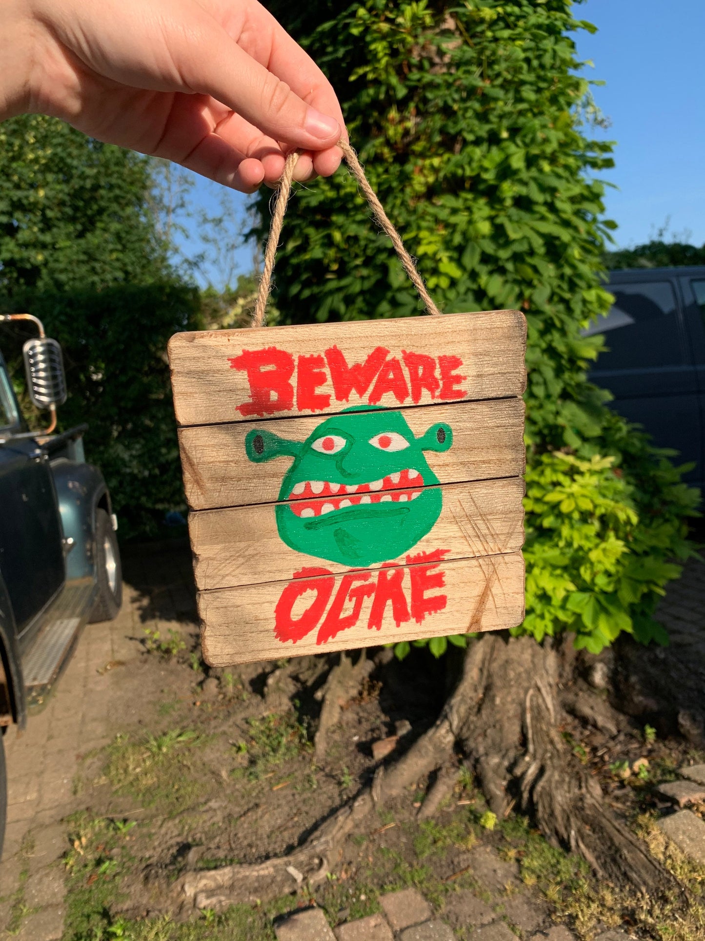 Shrek Beware Ogre painting on wooden plaque wall hanging handmade