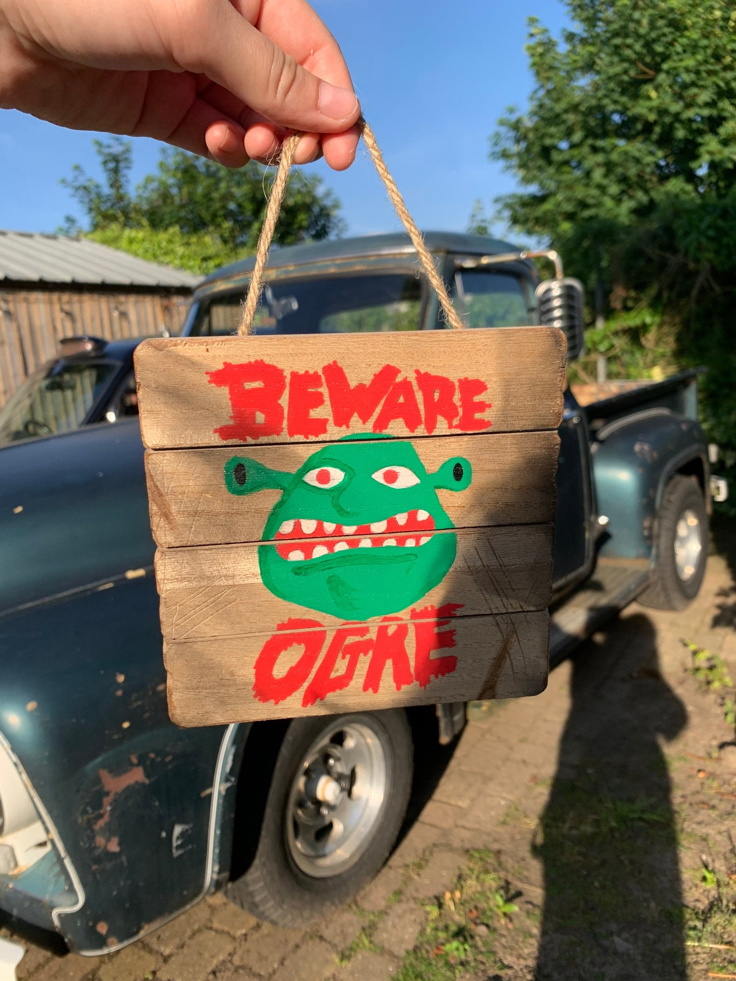 Shrek Beware Ogre painting on wooden plaque wall hanging handmade