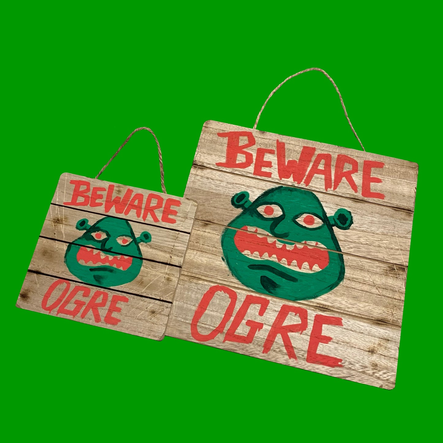 Shrek Beware Ogre painting on wooden plaque wall hanging handmade