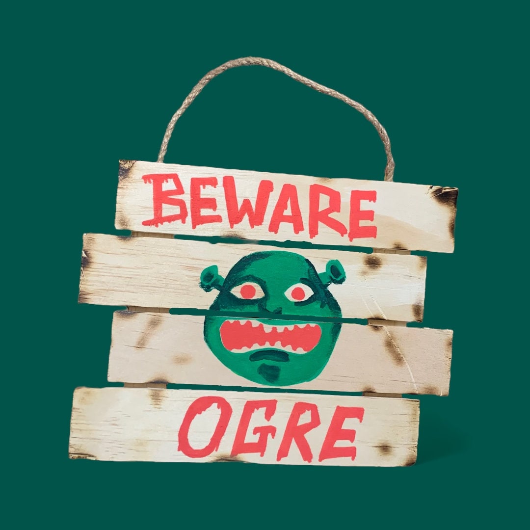 Shrek Beware Ogre painting on wooden plaque wall hanging handmade